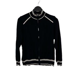 Exclusively Misook Black & White Trim Design Zip Up Sweater / jacket S